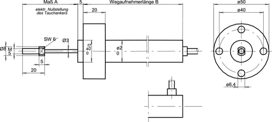 lvdt sensor df hole flange with axial / radial cable