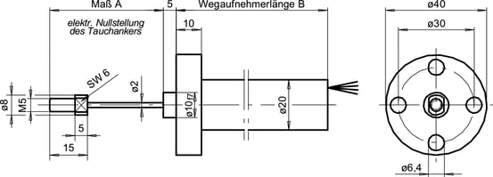 lvdt sensor df hole flange with leads